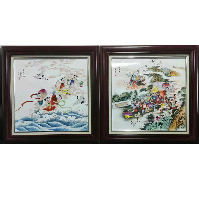 《福寿双绝》大师瓷板画 中国工艺美术大师王怀俊创作